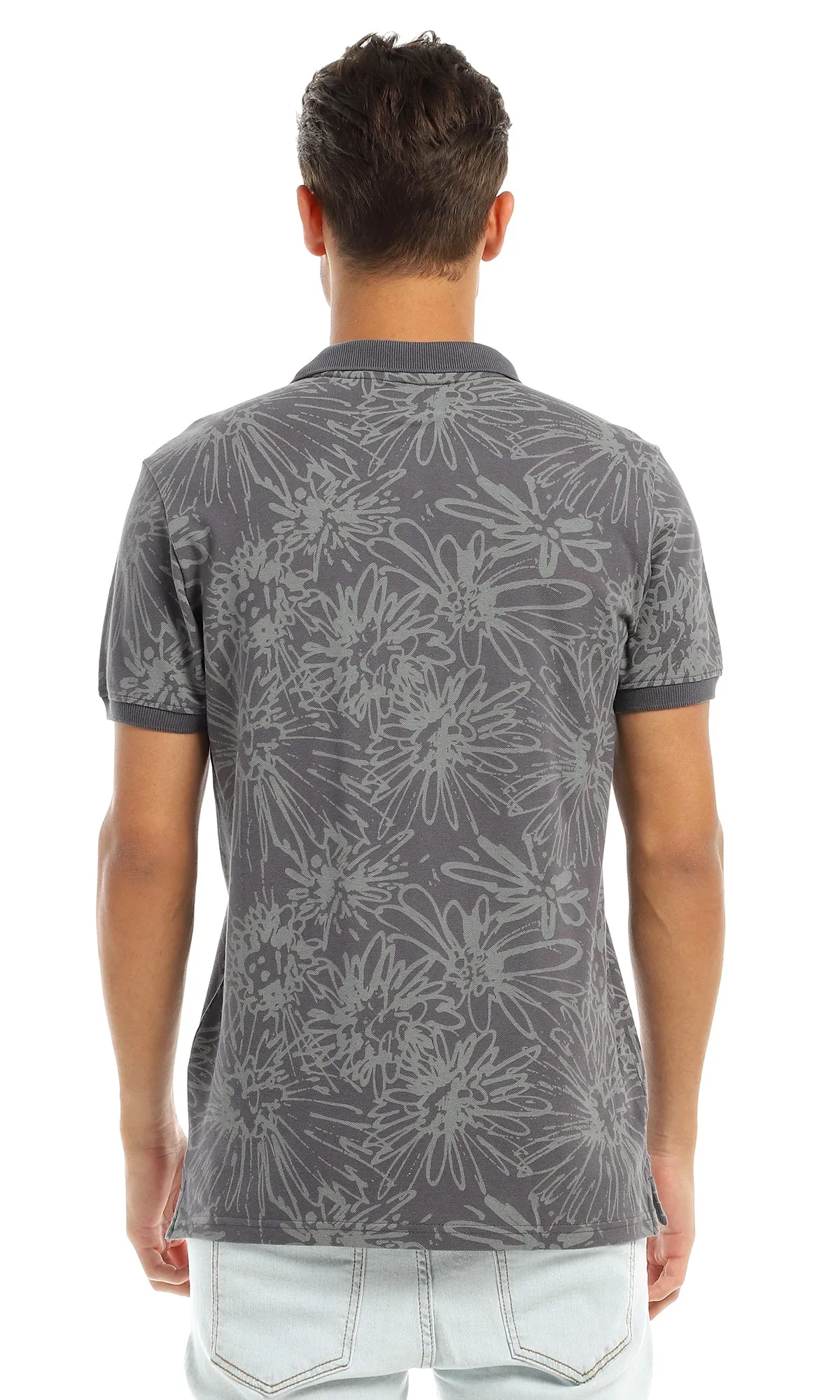 97565 Self Patterned Casual Buttoned Dark Grey Polo Shirt