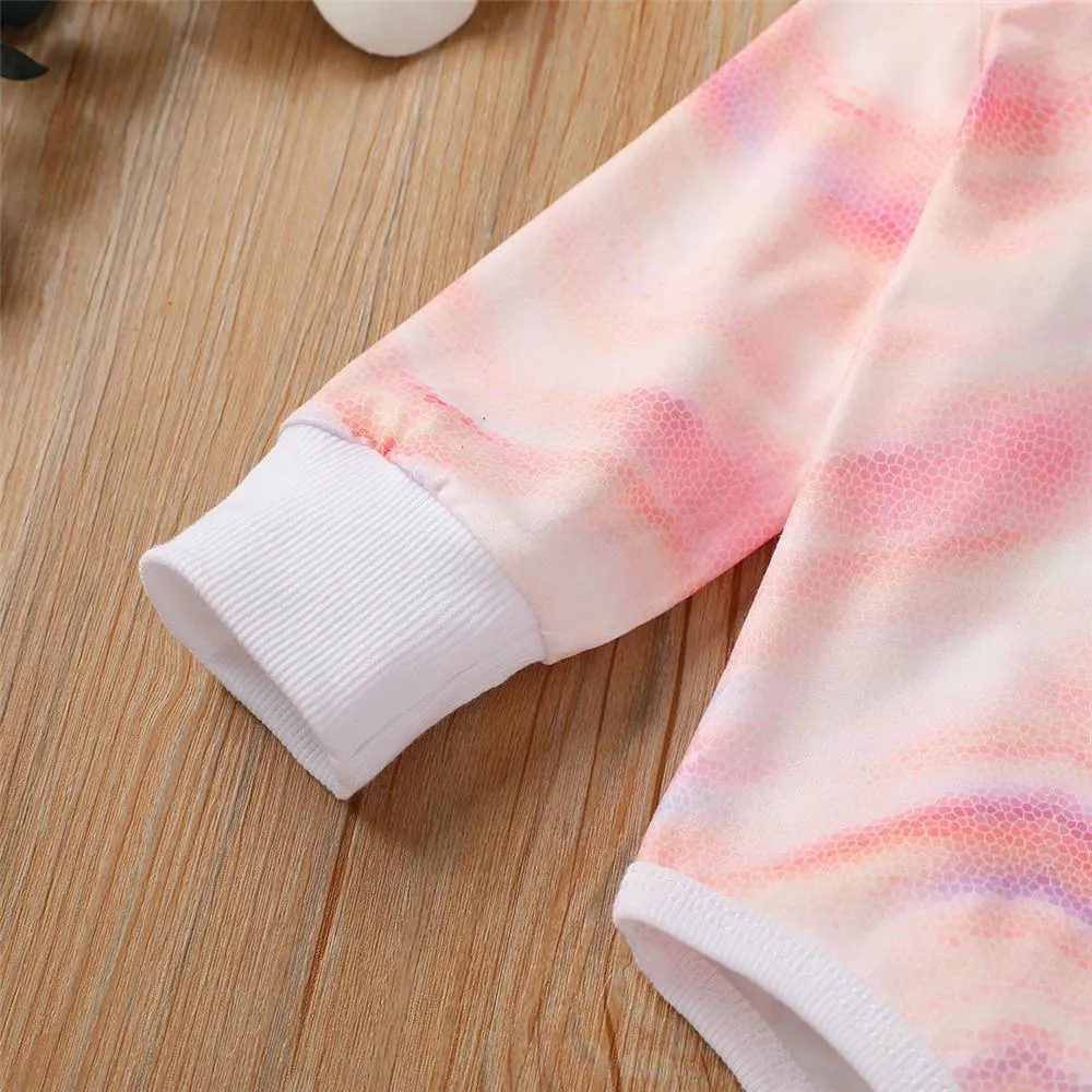 Baby Unisex Long Sleeve Tie-dye Romper & Pants & Hat