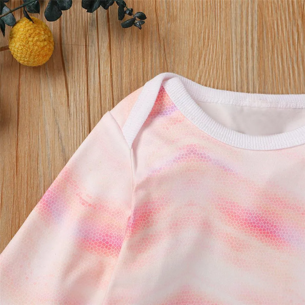 Baby Unisex Long Sleeve Tie-dye Romper & Pants & Hat