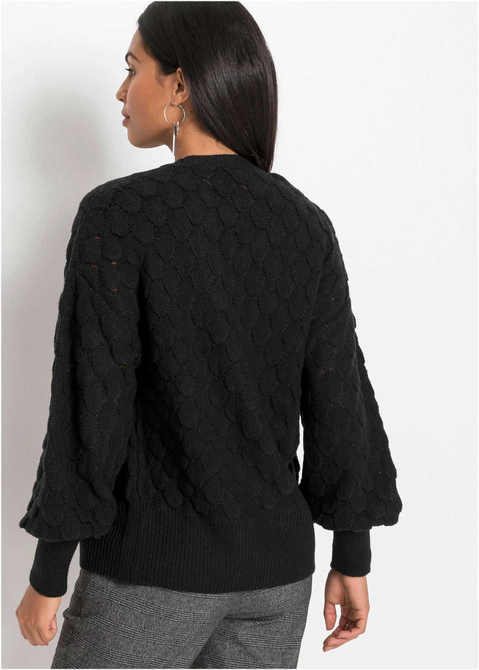 Balloon Sleeve Cardigan - Black