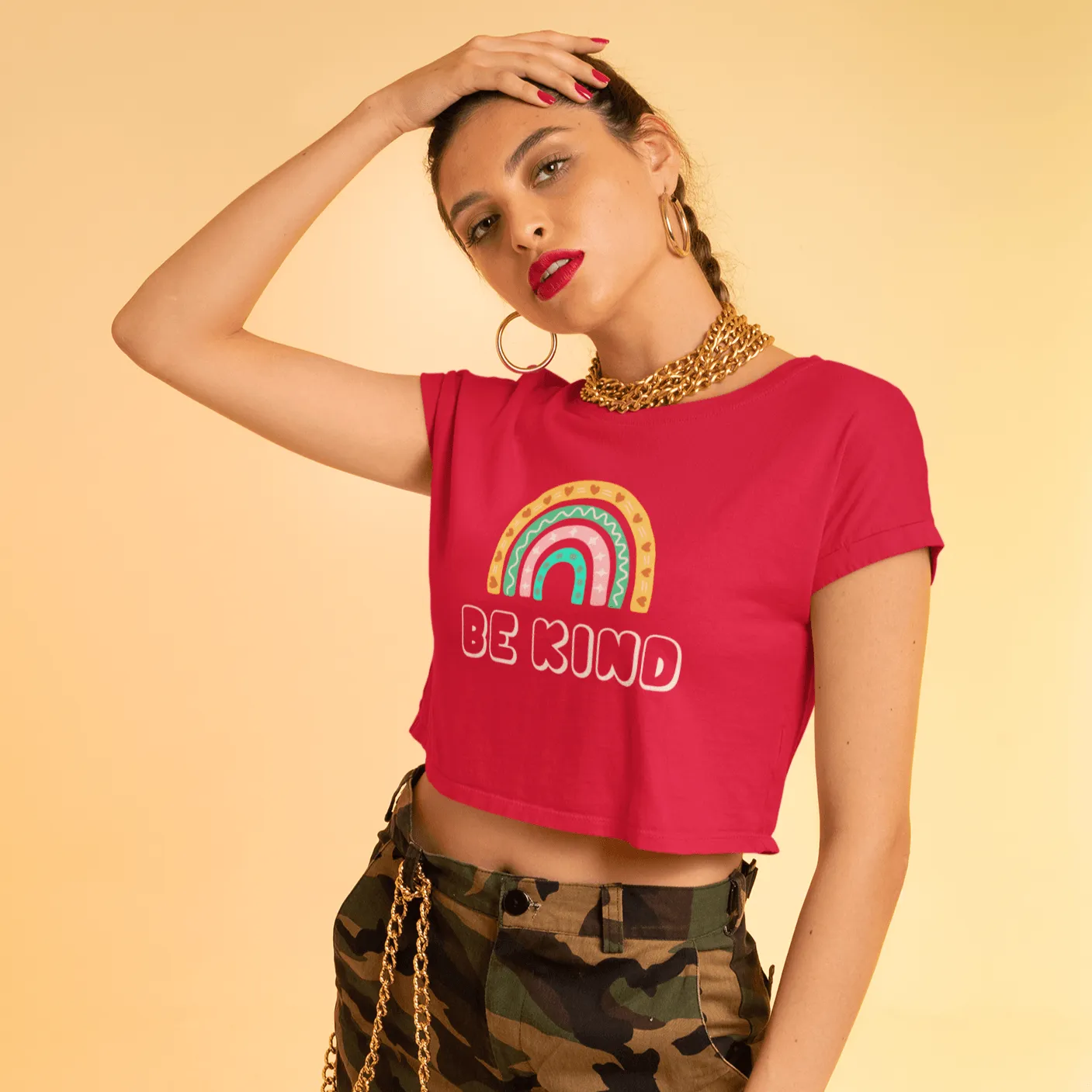 Be kind Crop T-shirt- Red, Black Crop Top