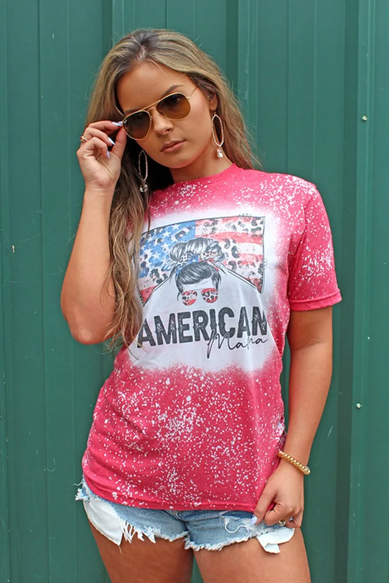 Bleached Patriotic American Mama Softstyle Adult T-Shirt