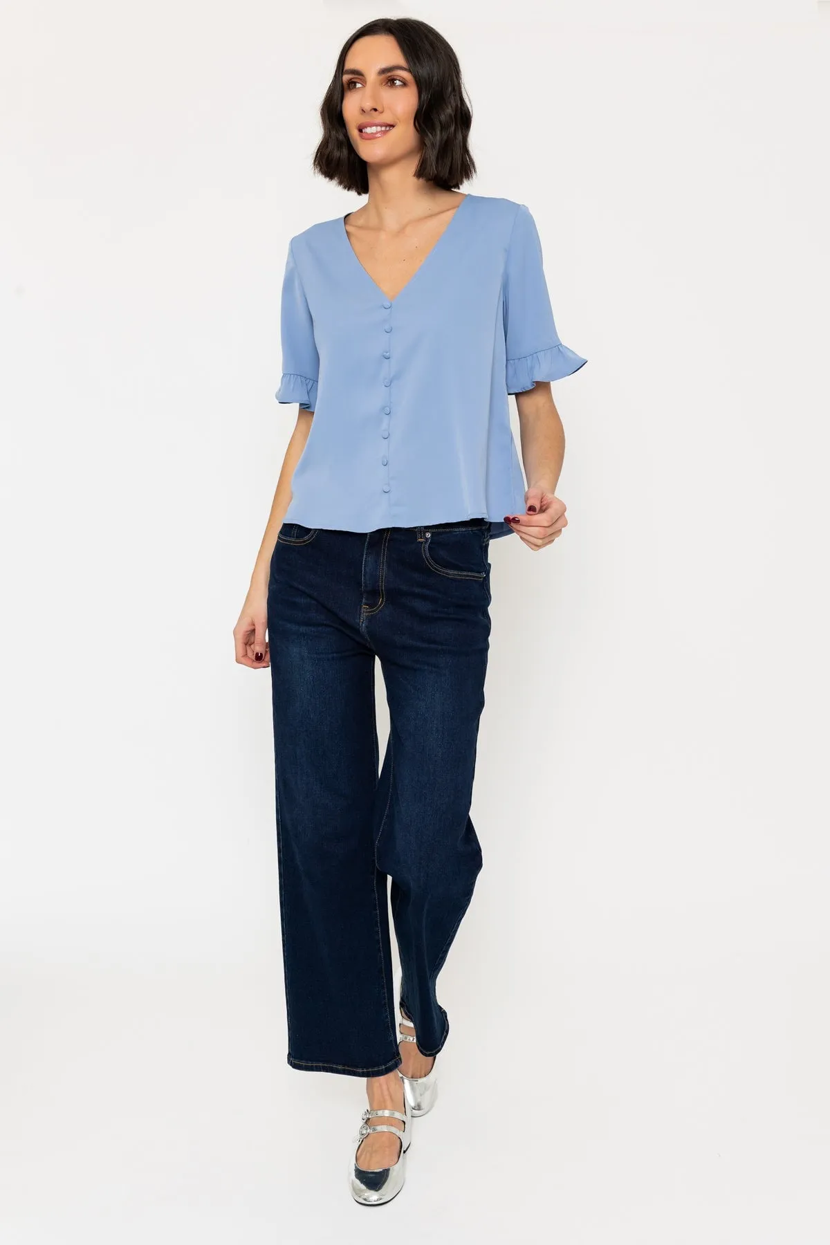 Blue Button Short Sleeve Top