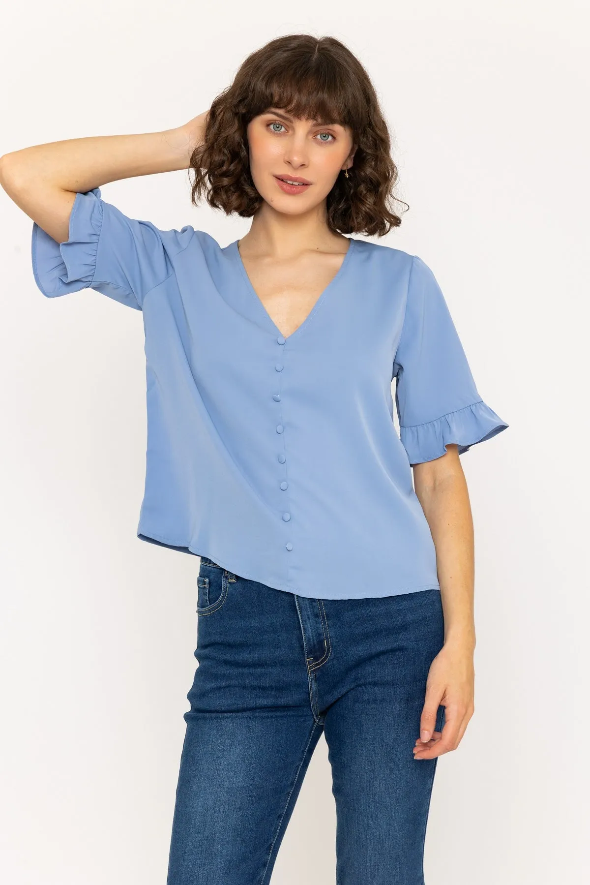 Blue Button Short Sleeve Top