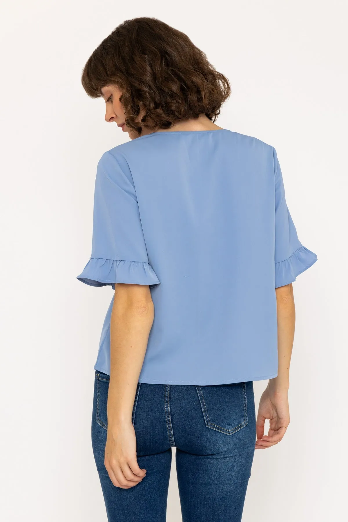 Blue Button Short Sleeve Top