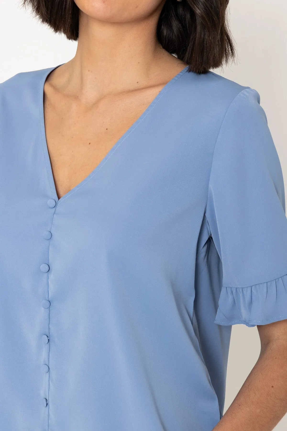 Blue Button Short Sleeve Top