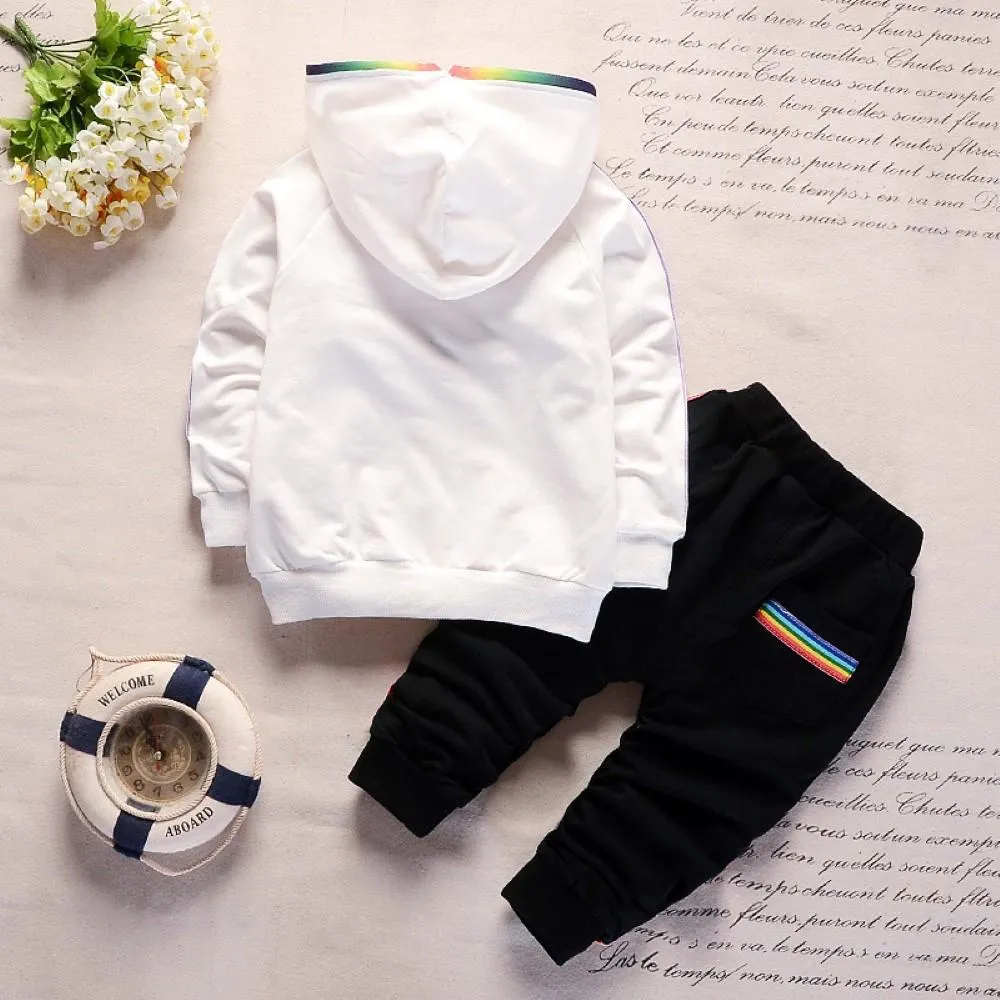 Boys Color Stripes  Zipper Long Sleeves Top & Pants Wholesale Boys Suits
