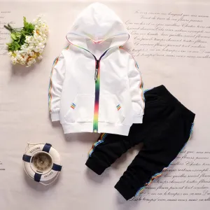 Boys Color Stripes  Zipper Long Sleeves Top & Pants Wholesale Boys Suits