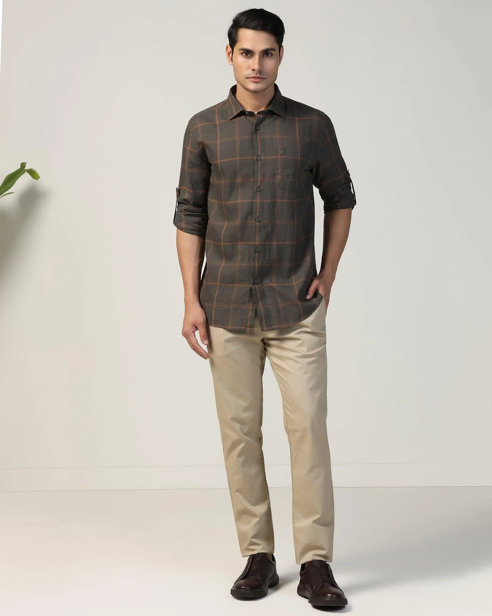 Casual Olive Check Shirt - Kazo