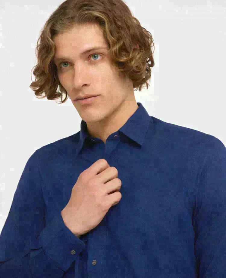 Classic Indian chambray shirt white uomo
