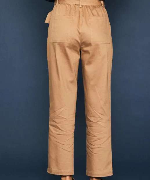 Cotton Twill Belted Pants - Tan - FINAL SALE