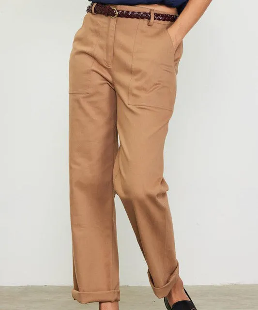 Cotton Twill Belted Pants - Tan - FINAL SALE