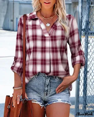 Deanwangkt - Plaid Rolled Sleeve Top