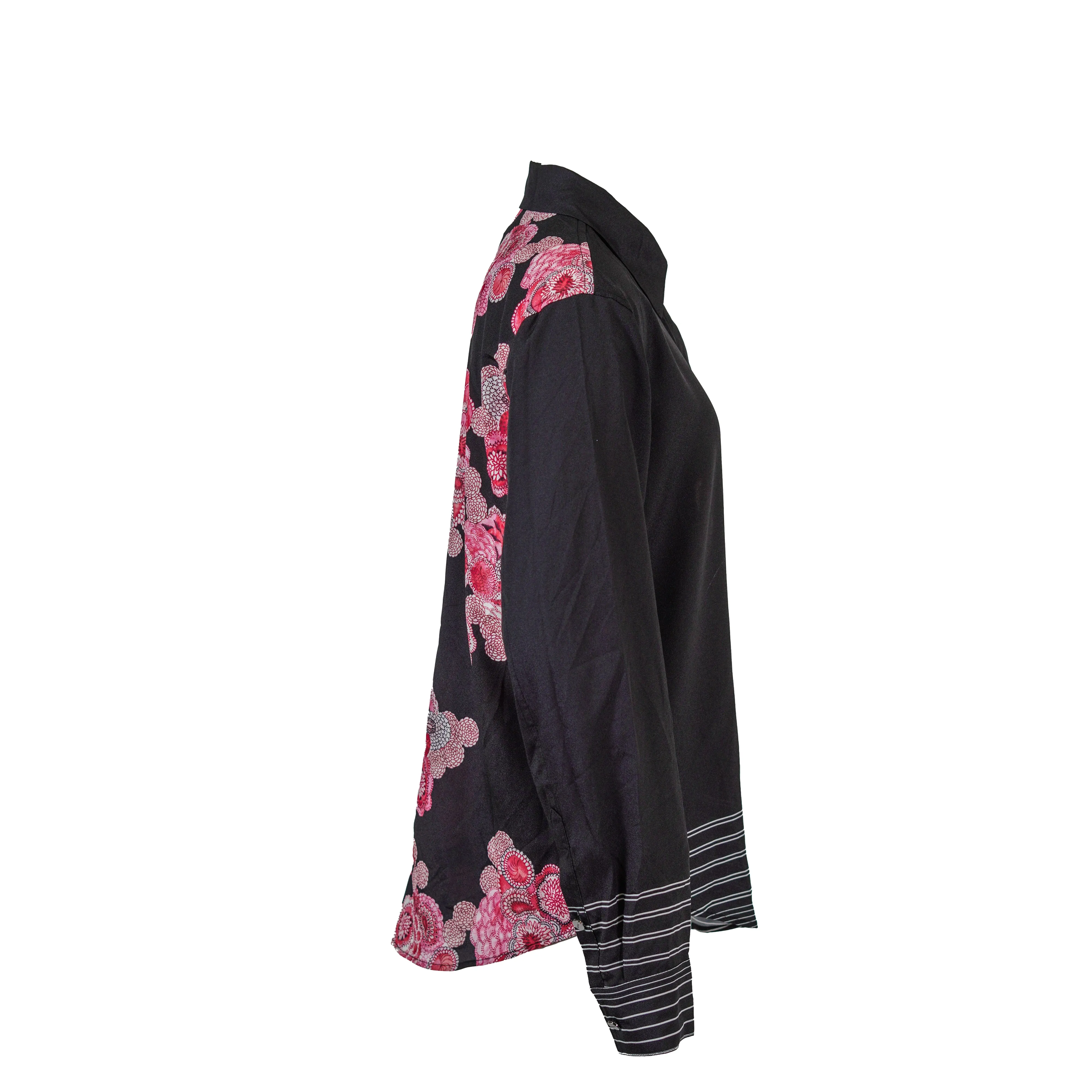DKNY Women's Collared Long Sleeve Floral Print Shirt Black Size Small