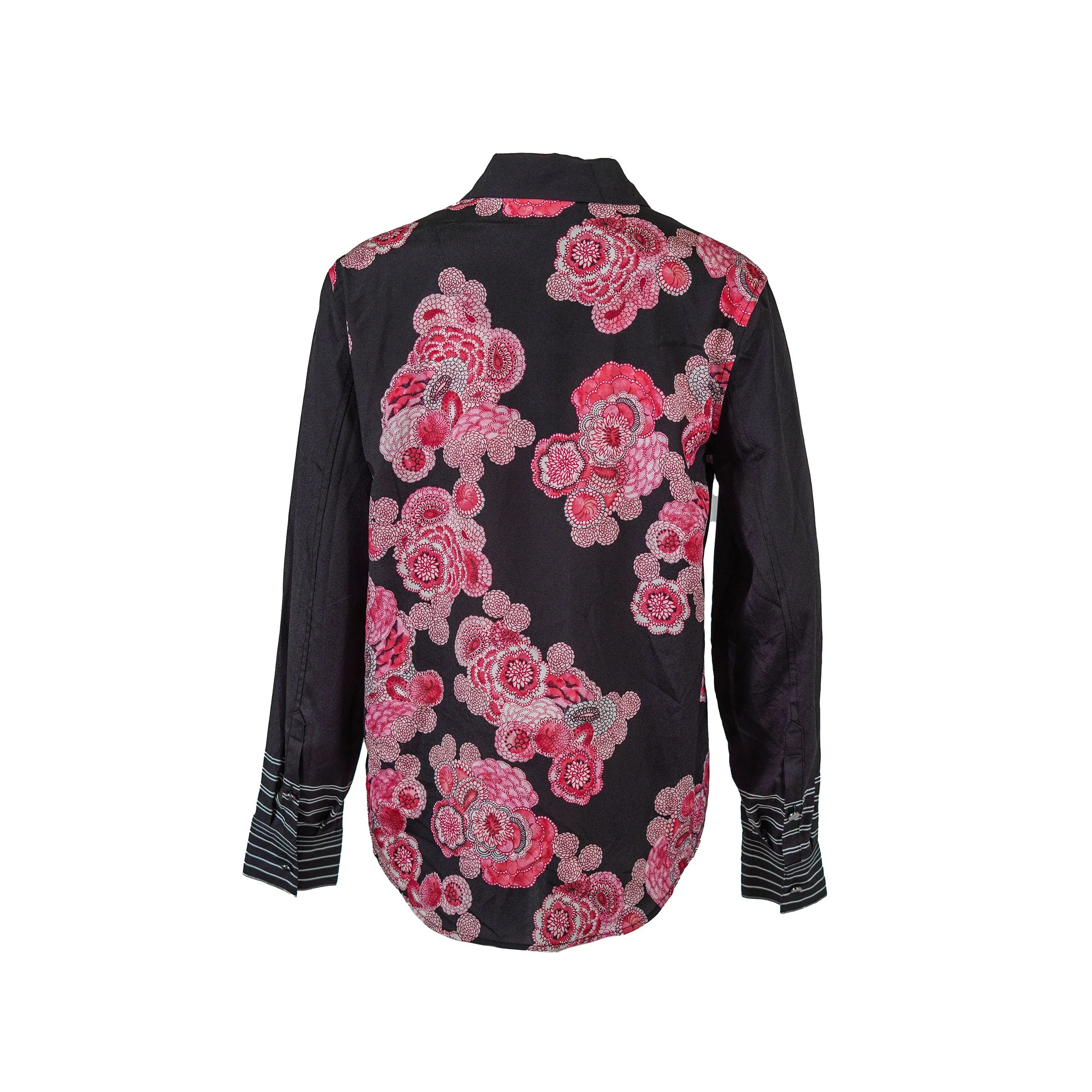 DKNY Women's Collared Long Sleeve Floral Print Shirt Black Size Small