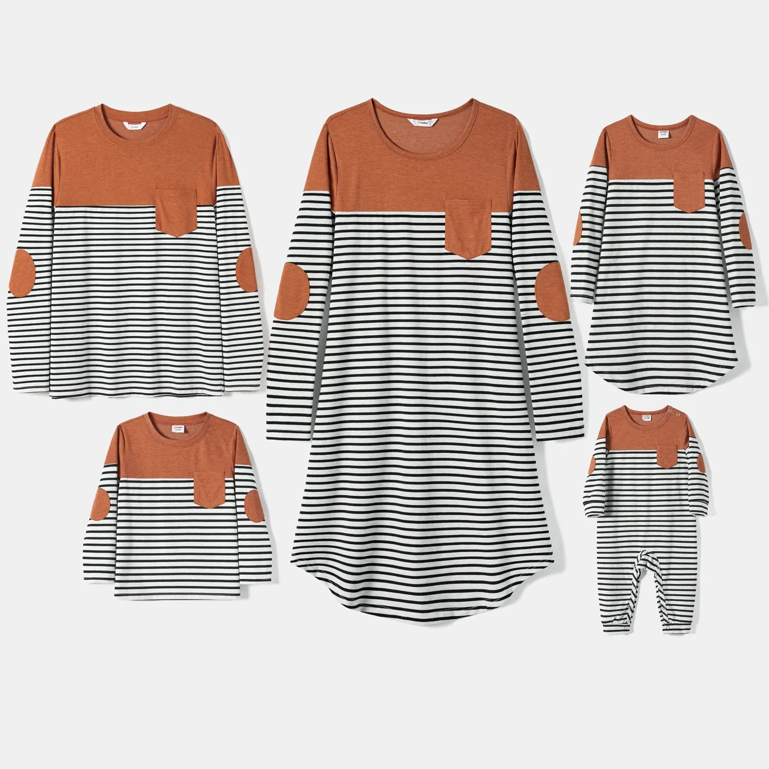 Family Matching Long-sleeve Striped Spliced Dresses and Tops Sets