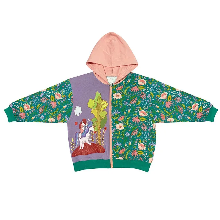 Floral Print Hooded Long Sleeve Jacket For Girls