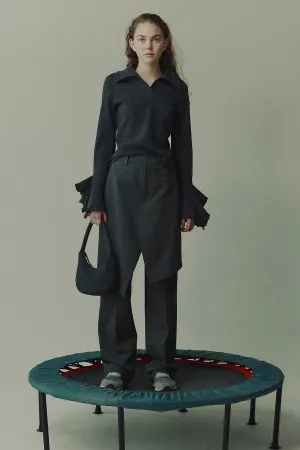 Front layered wrap skirt paneled cotton-twill straight-leg pants