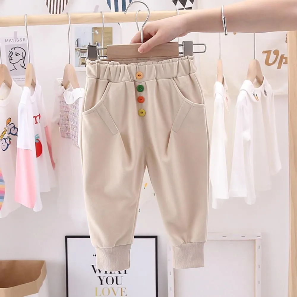 Girls Bottons Casual Pocket Pants Wholesale Clothing For Girls