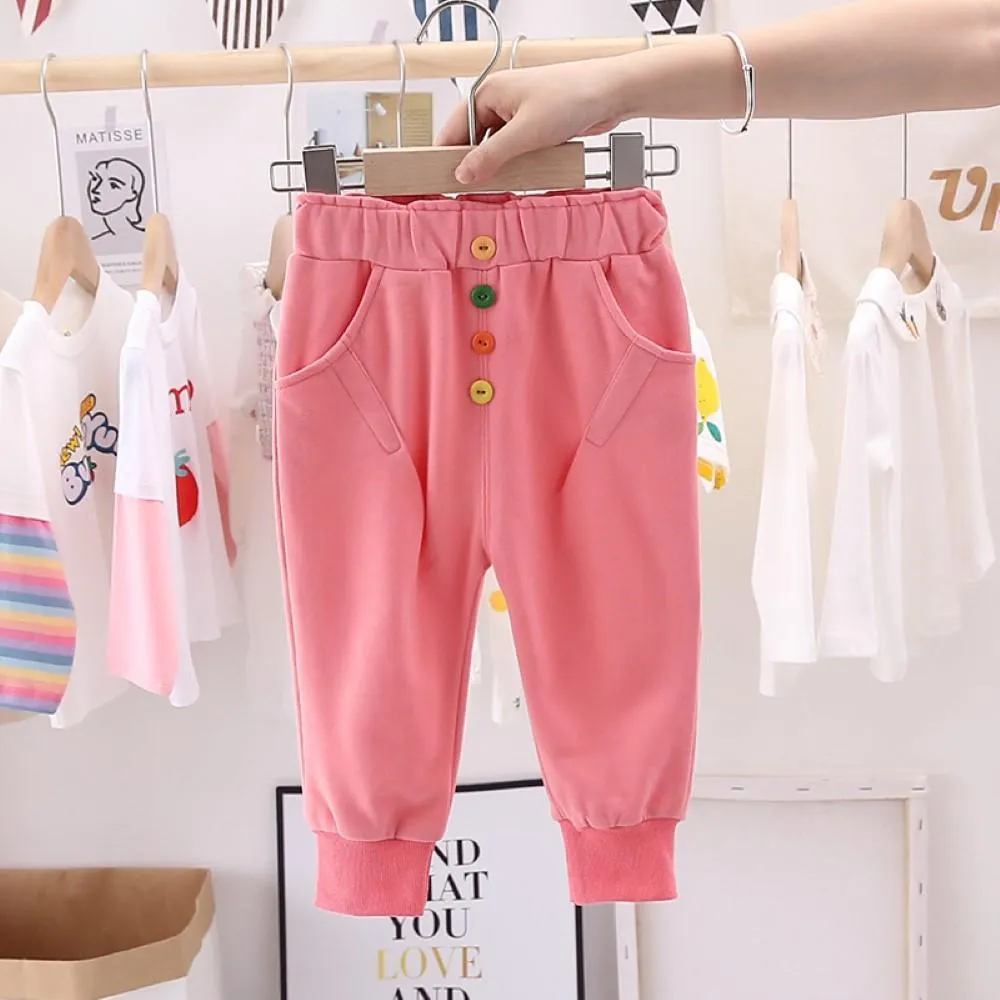 Girls Bottons Casual Pocket Pants Wholesale Clothing For Girls