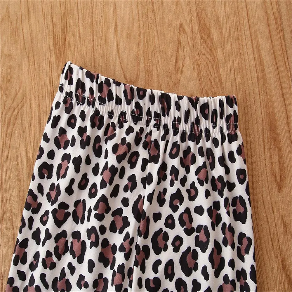 Girls Solid Long Sleeve Button Blouse & Leopard Pants Toddler Girls Wholesale