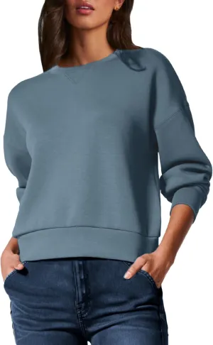 Glamaker Women's Crewneck Cropped Sweatshirt Pullover Stripe Air Essentials Basic Long Sleeve Shirts Casual Loose Fit Outfits