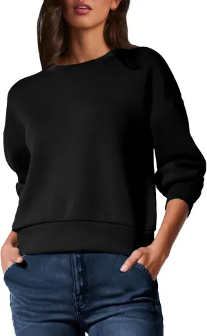 Glamaker Women's Crewneck Cropped Sweatshirt Pullover Stripe Air Essentials Basic Long Sleeve Shirts Casual Loose Fit Outfits