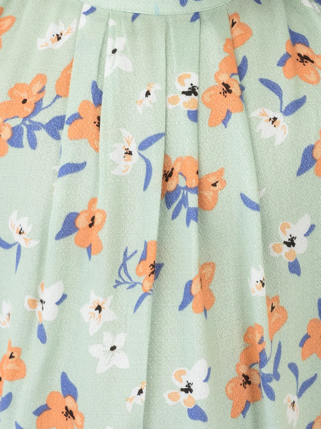 Green Cold Shoulder Sleeves Floral Printed Top