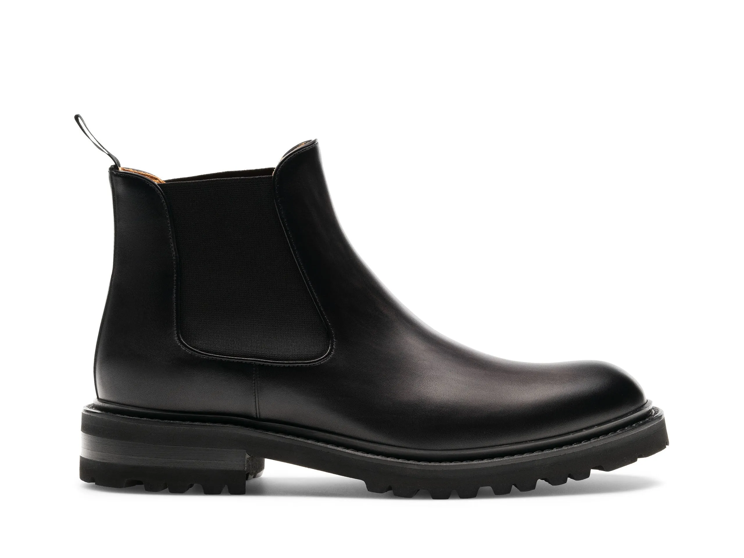 Height Increasing Black Leather Ferneto Chunky Chelsea Boots - Hiking and Trekking Boots