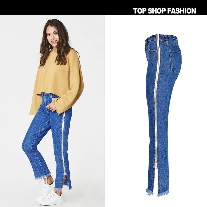 High Waist Loose Side Split Bell-bottomed Long Jeans Demin Pants