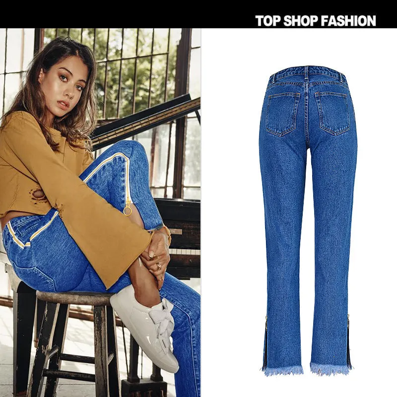 High Waist Loose Side Split Bell-bottomed Long Jeans Demin Pants