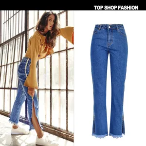 High Waist Loose Side Split Bell-bottomed Long Jeans Demin Pants