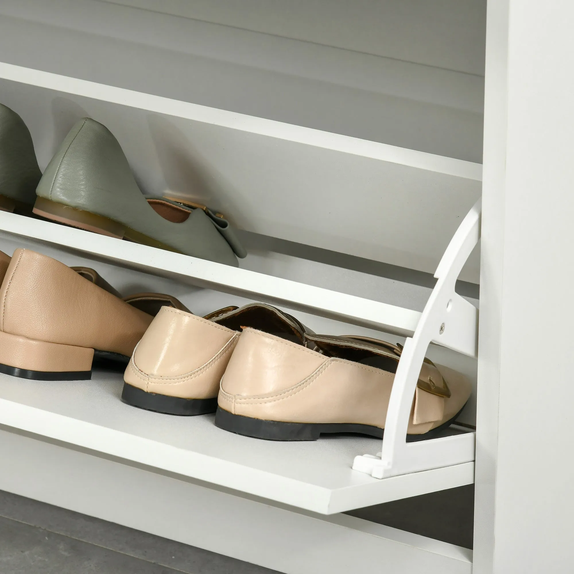 HOMCOM Shoe Cabinet, Slim Shoe Storage Cabinet with Drawer, 2 Flip-up Doors and Adjustable Shelf, Narrow Shoe Cupboard for 16 Pairs of Shoes for Entryway, Hallway, White