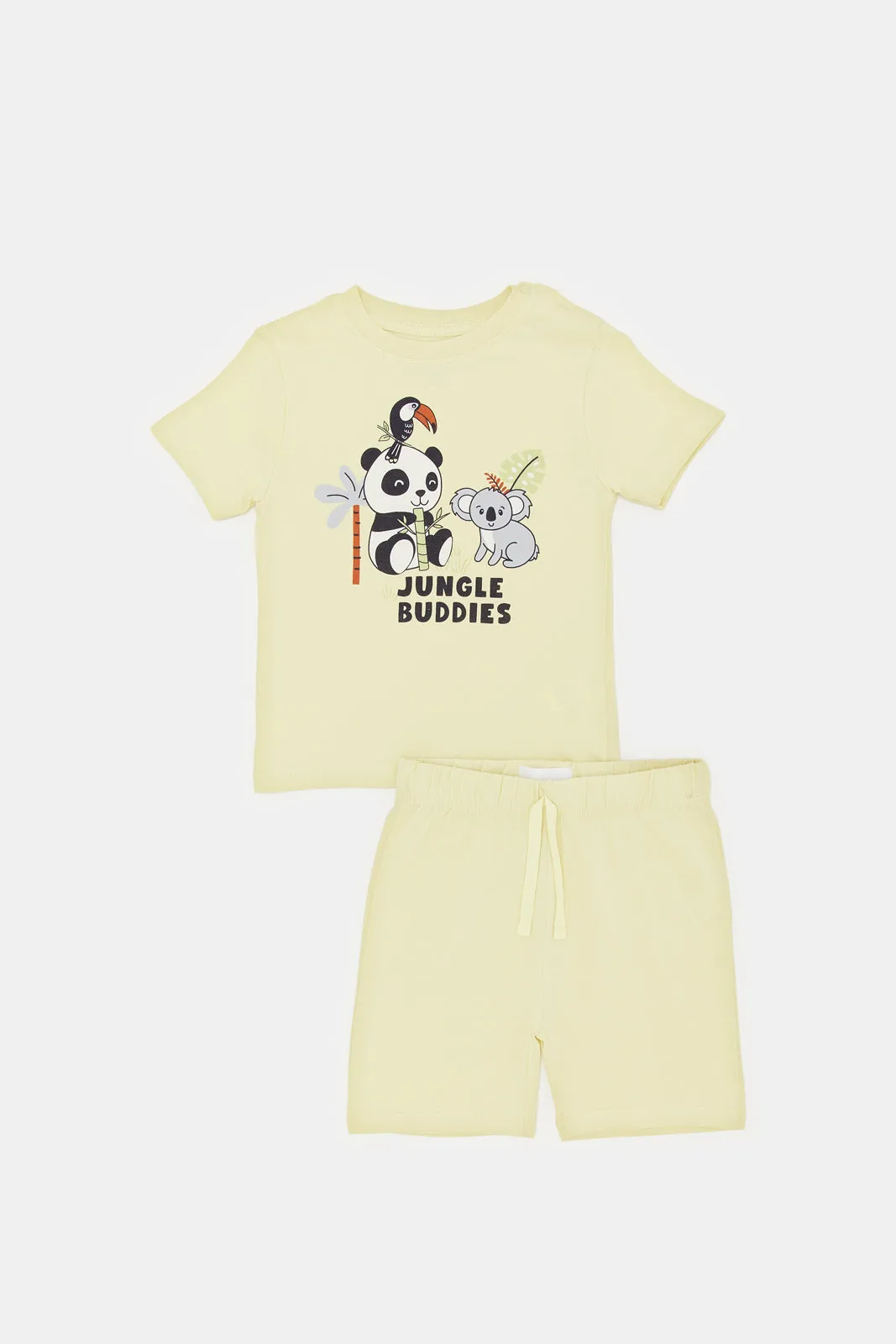 Infant Boys Ivory And Yellow Printed Pyjama Set (4 Piece)