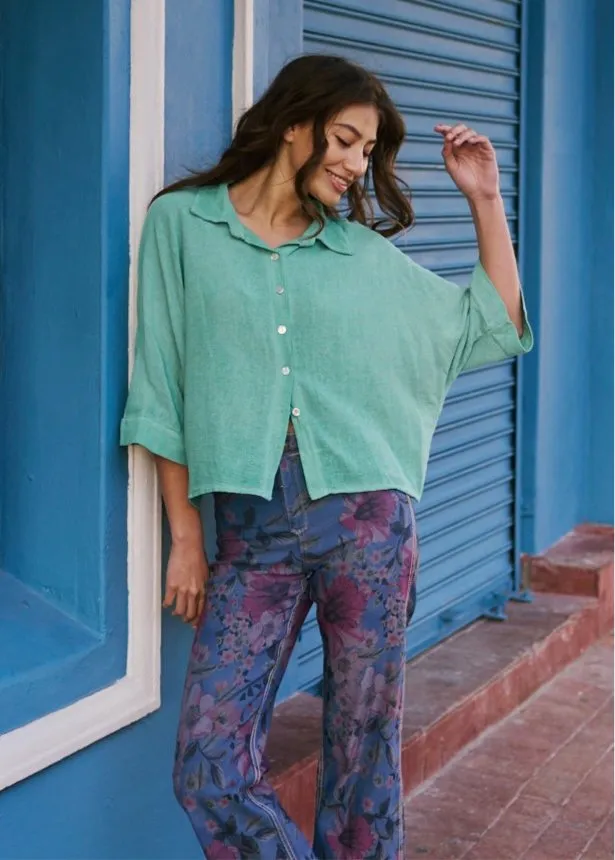 Italian Cotton Button up Shirt in Green