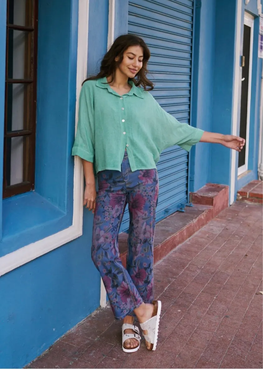 Italian Cotton Button up Shirt in Green