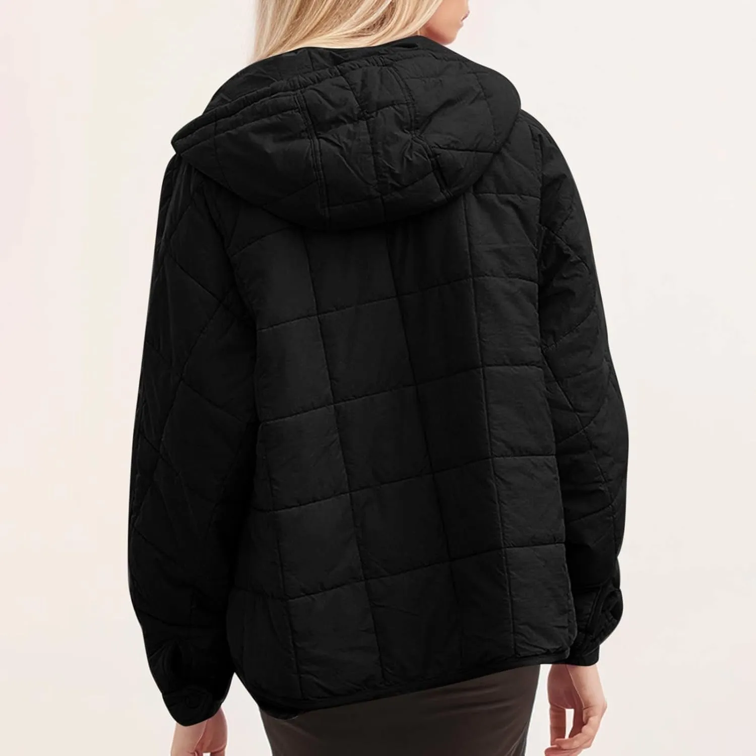 Jackets for Women Oversized Puffer Jacket Lightweight Long Sleeve Warm Quilted Pullover Winter Coat with Pockets