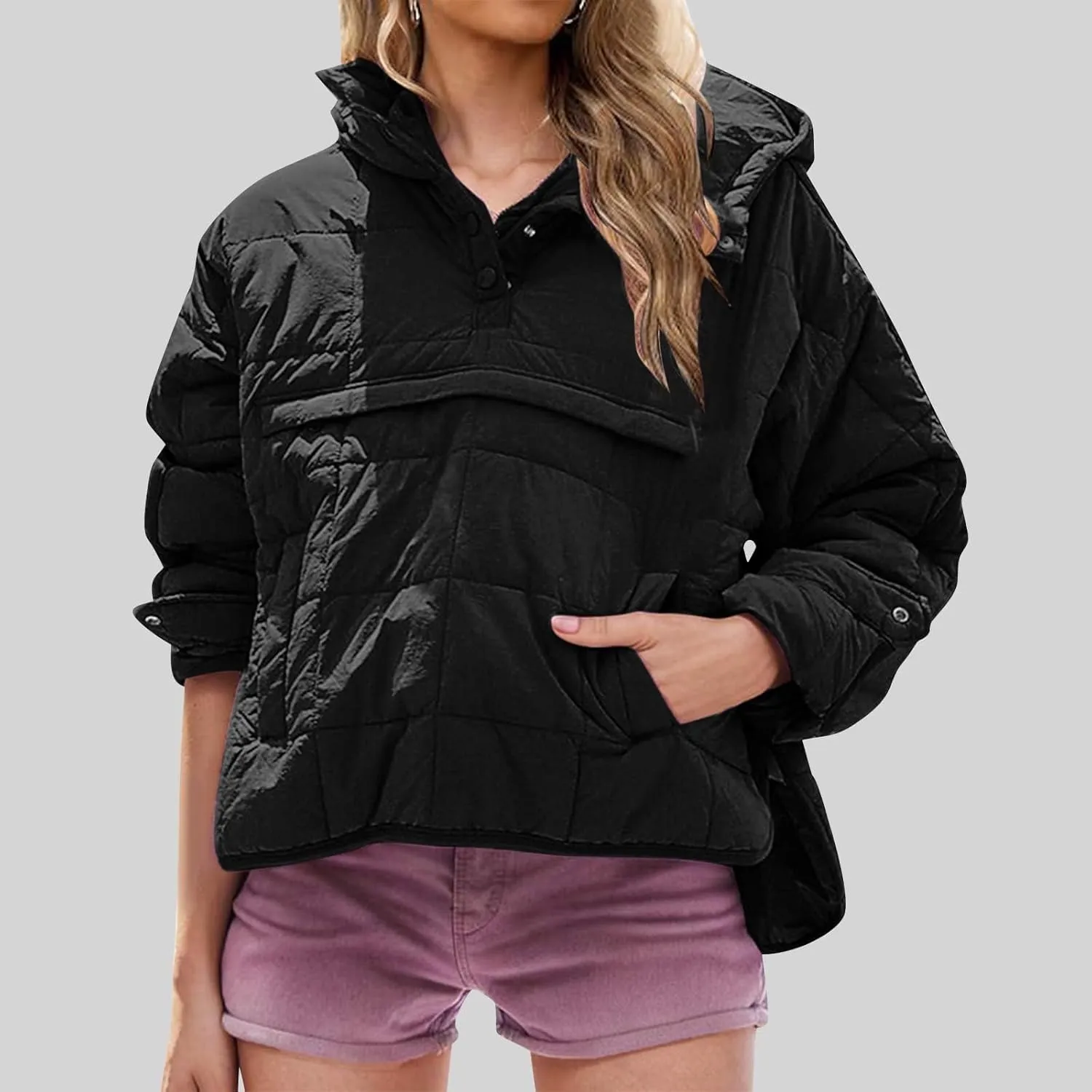 Jackets for Women Oversized Puffer Jacket Lightweight Long Sleeve Warm Quilted Pullover Winter Coat with Pockets