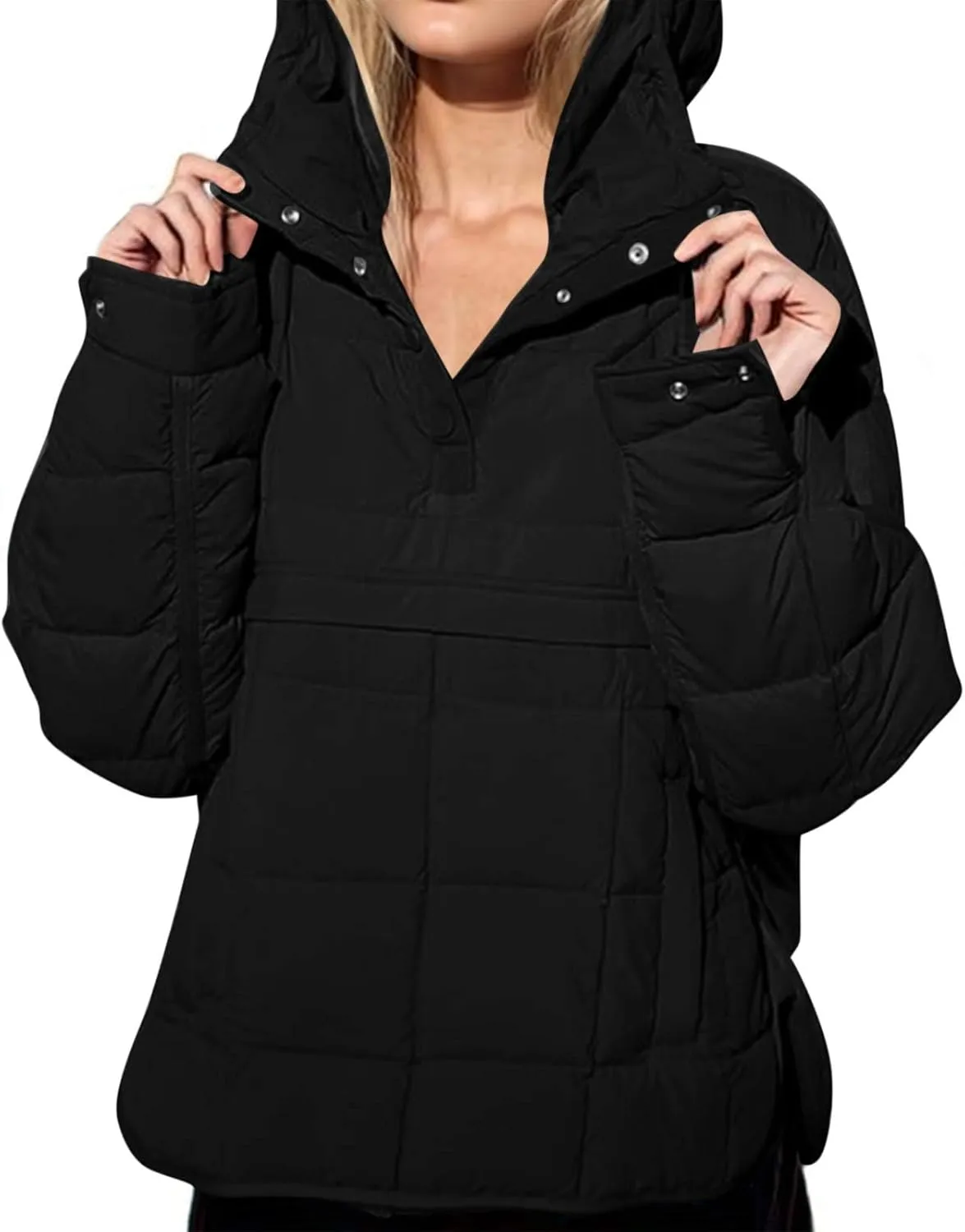 Jackets for Women Oversized Puffer Jacket Lightweight Long Sleeve Warm Quilted Pullover Winter Coat with Pockets