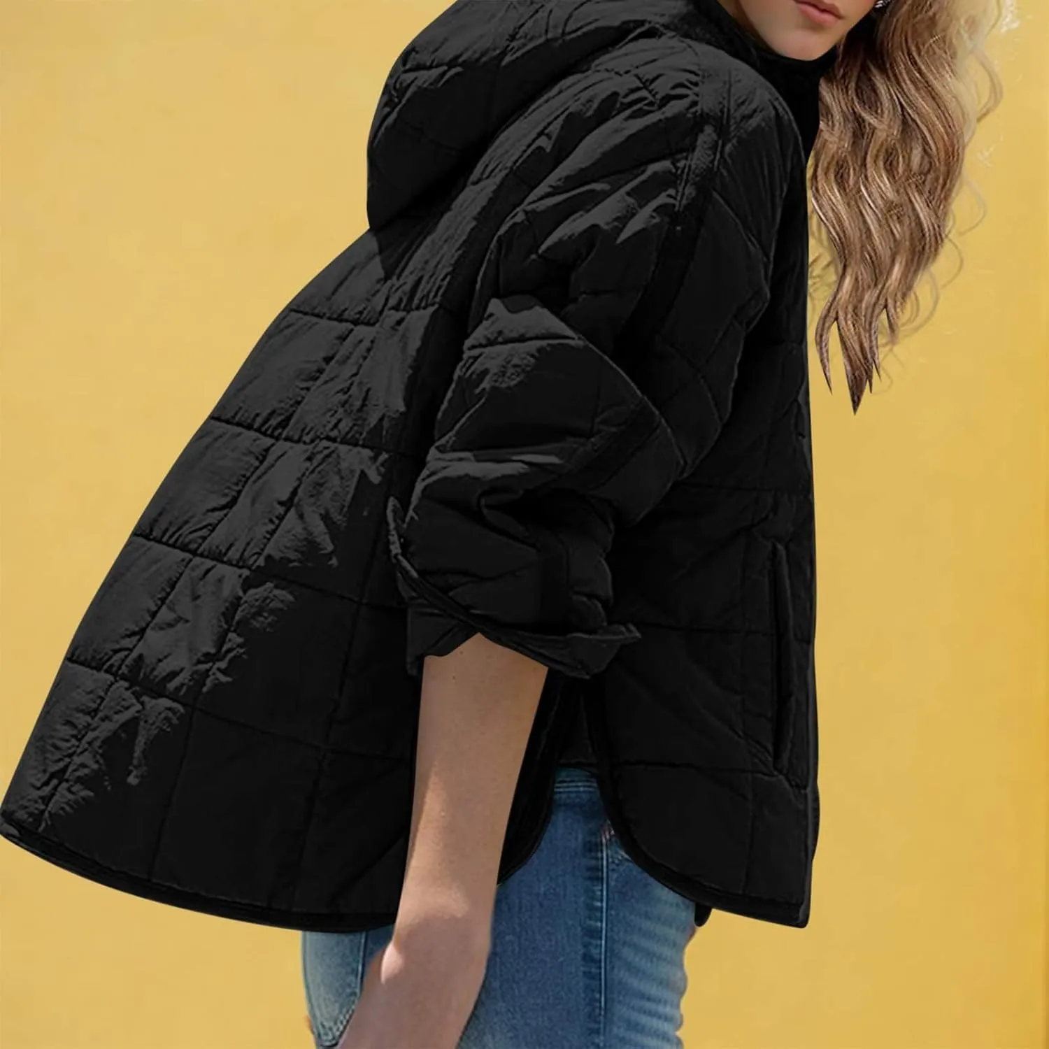 Jackets for Women Oversized Puffer Jacket Lightweight Long Sleeve Warm Quilted Pullover Winter Coat with Pockets