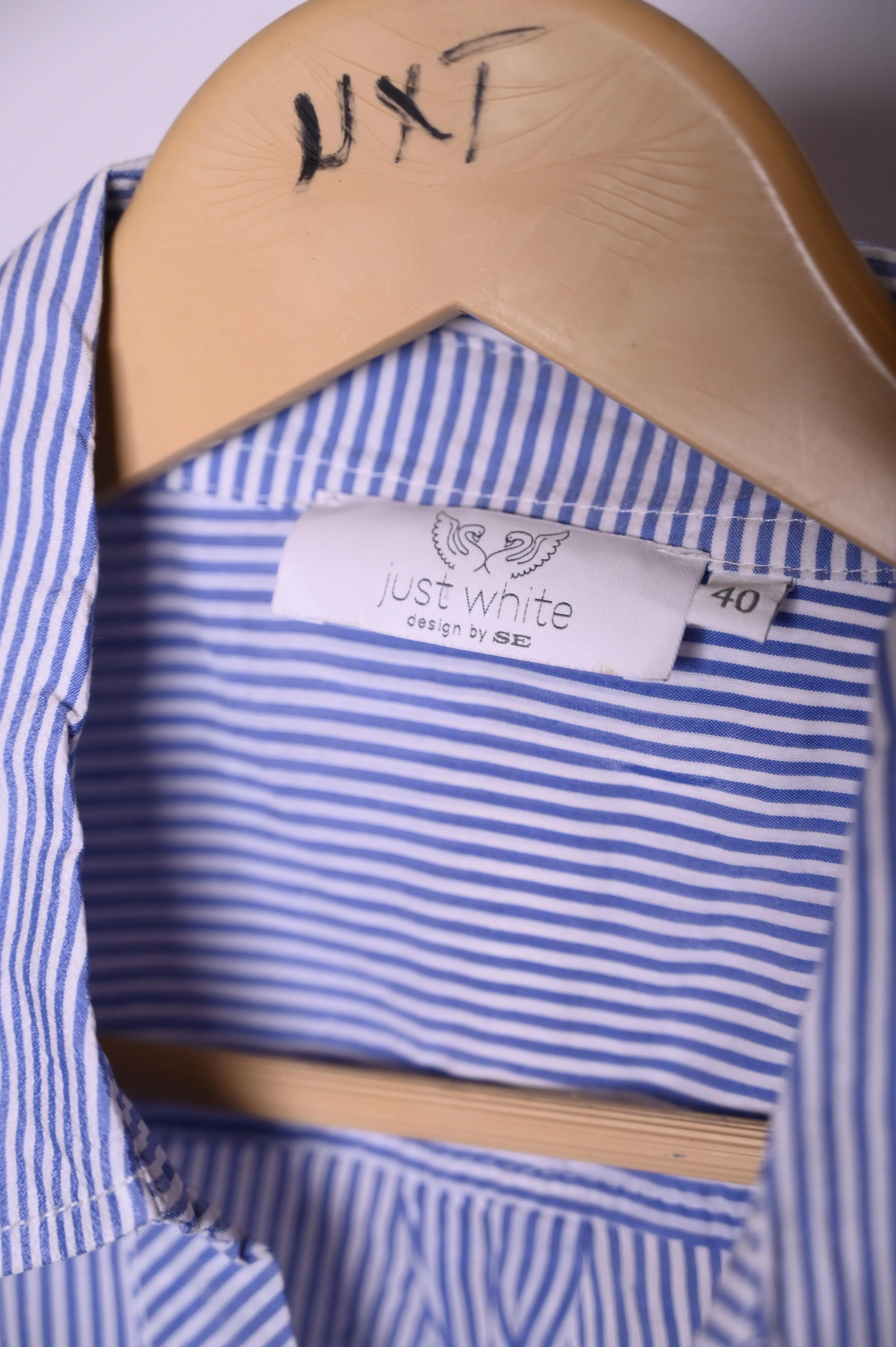 Just White Blue & White Stripes Button Down