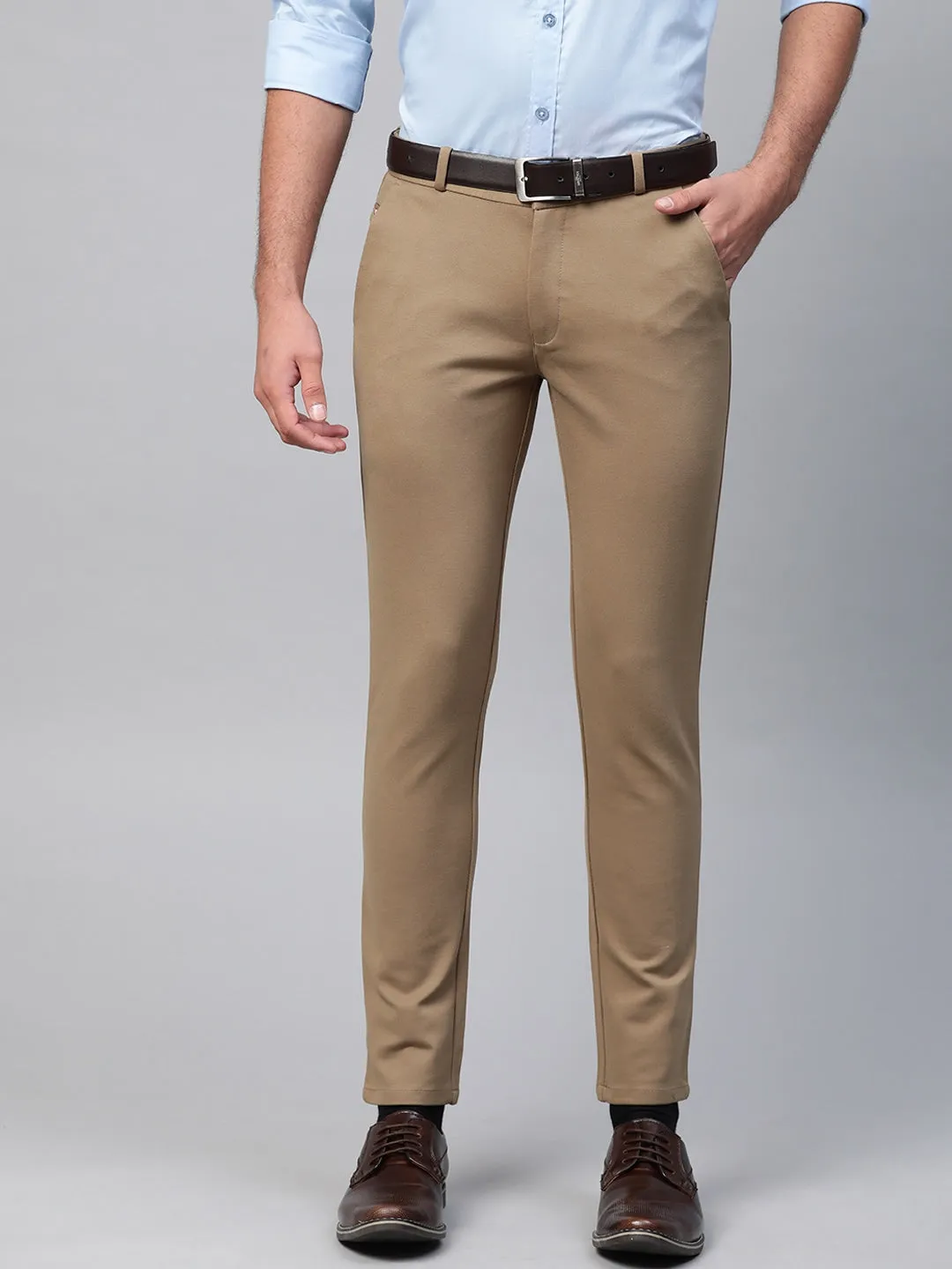Khaki: Wrinkle Free Stretchable Knitted Chinos