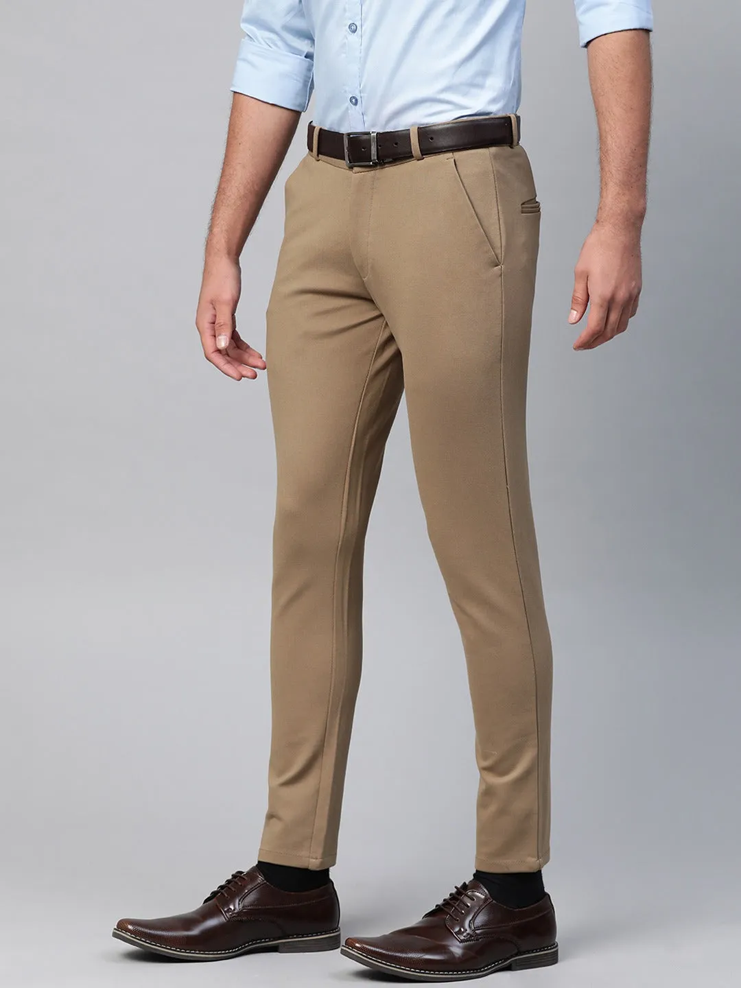 Khaki: Wrinkle Free Stretchable Knitted Chinos