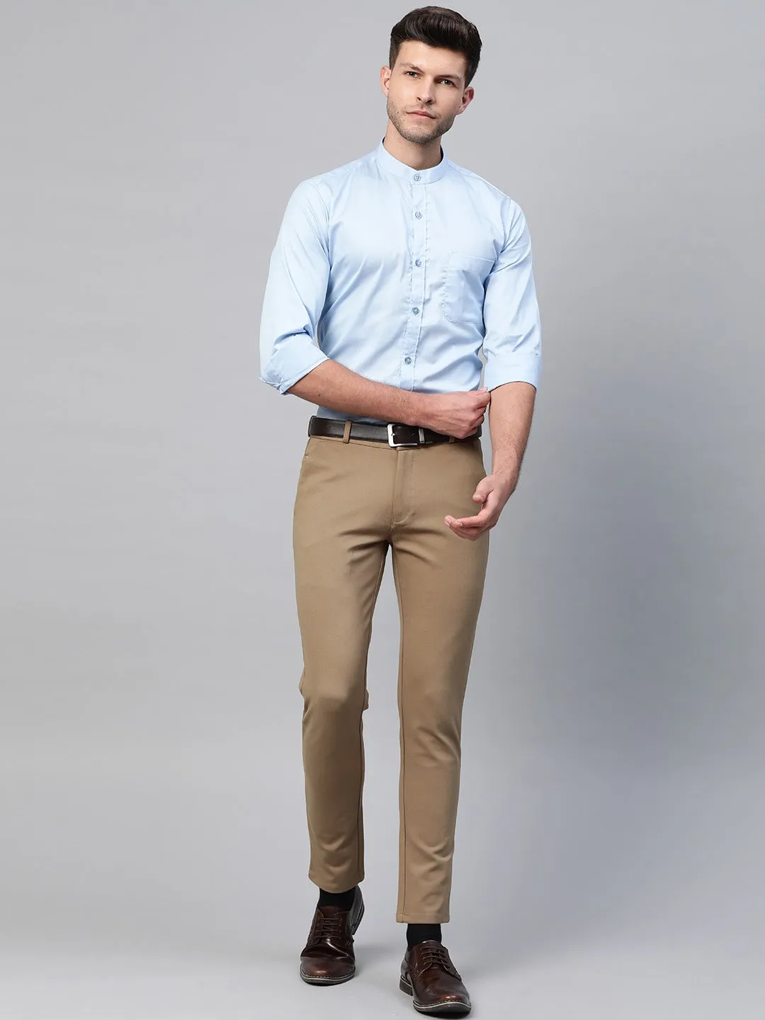 Khaki: Wrinkle Free Stretchable Knitted Chinos