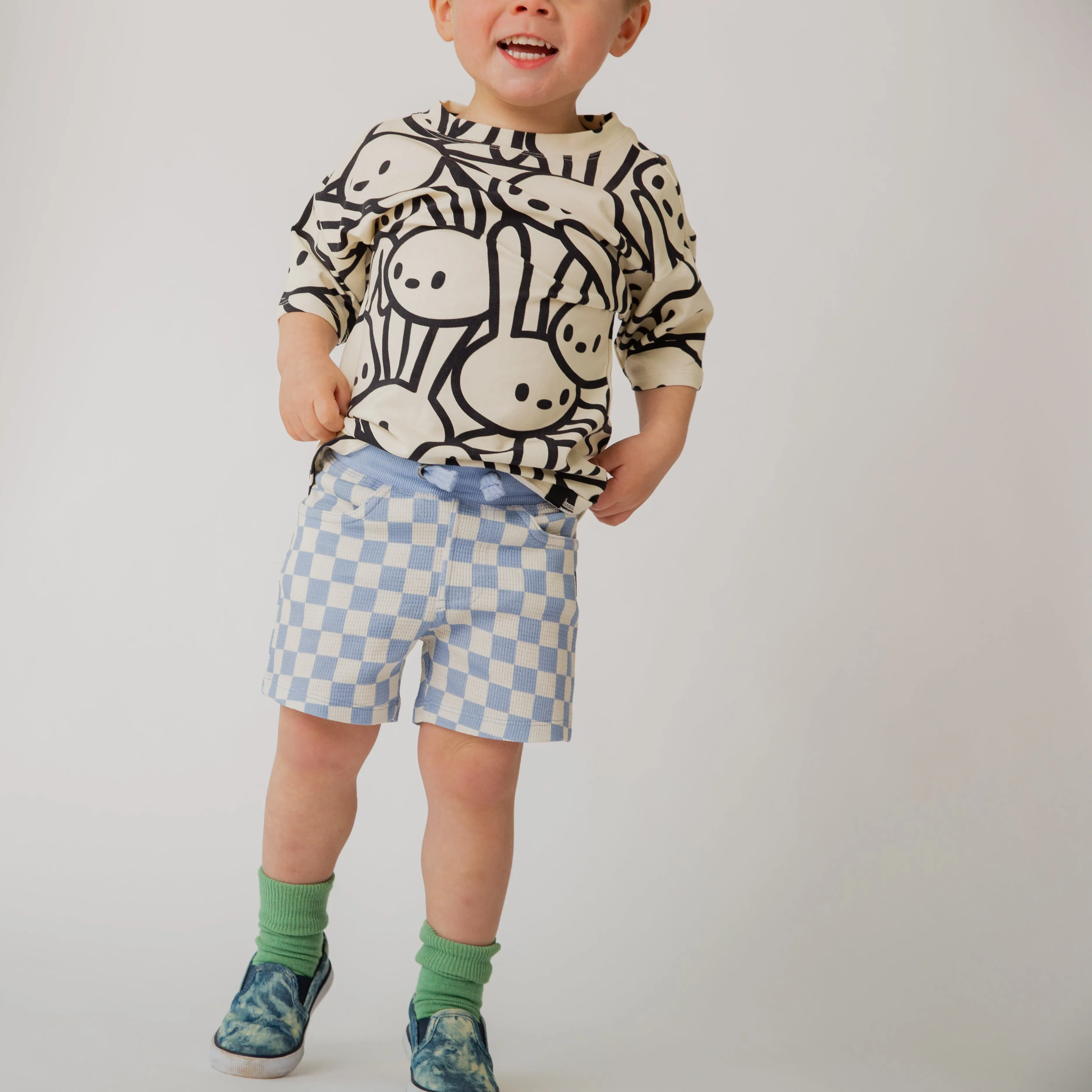 Kids Shorts - Blue Check Waffle
