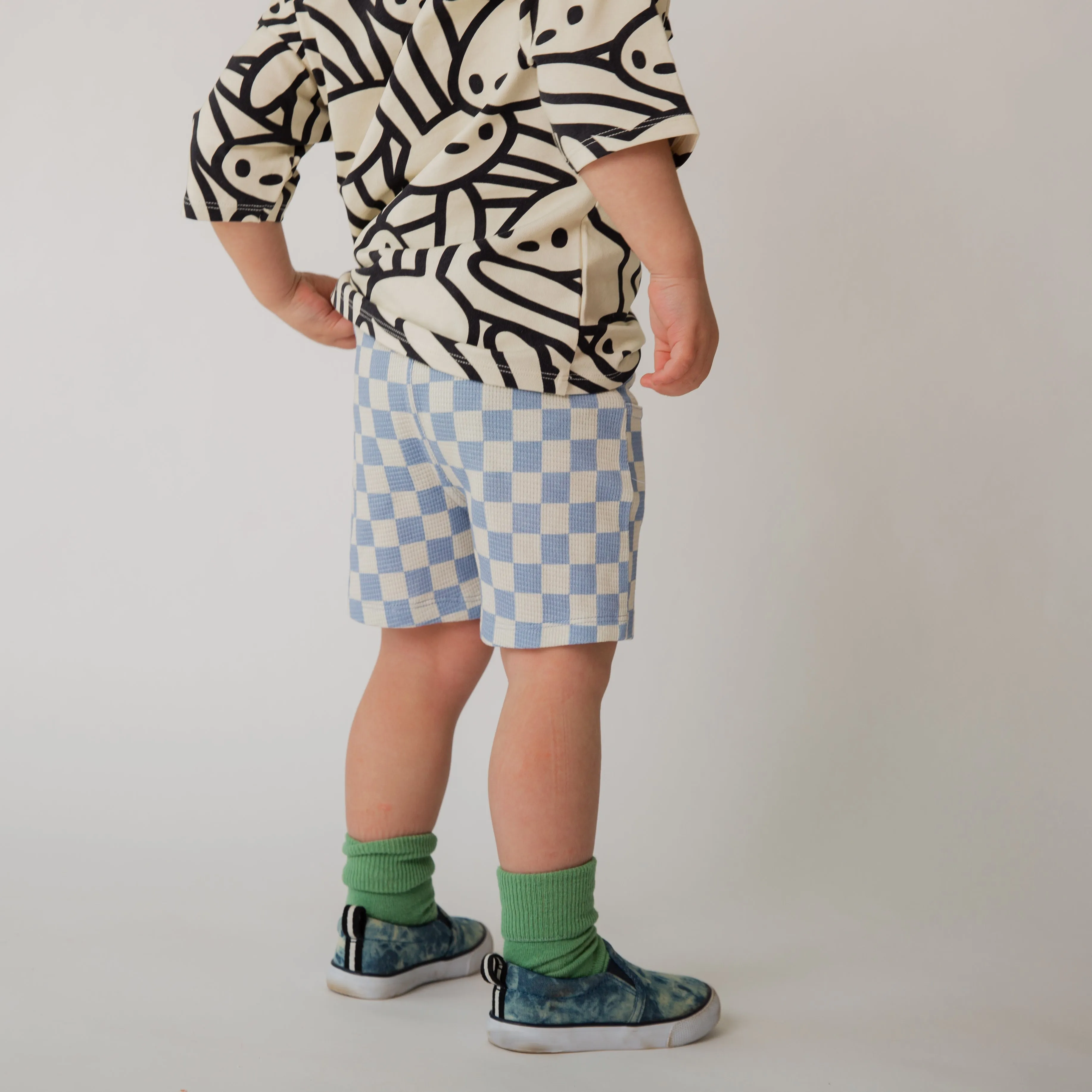 Kids Shorts - Blue Check Waffle