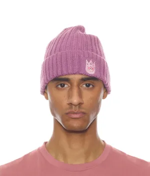 KNIT HAT W/ BONBON AND WHITE IN DECO ROSE