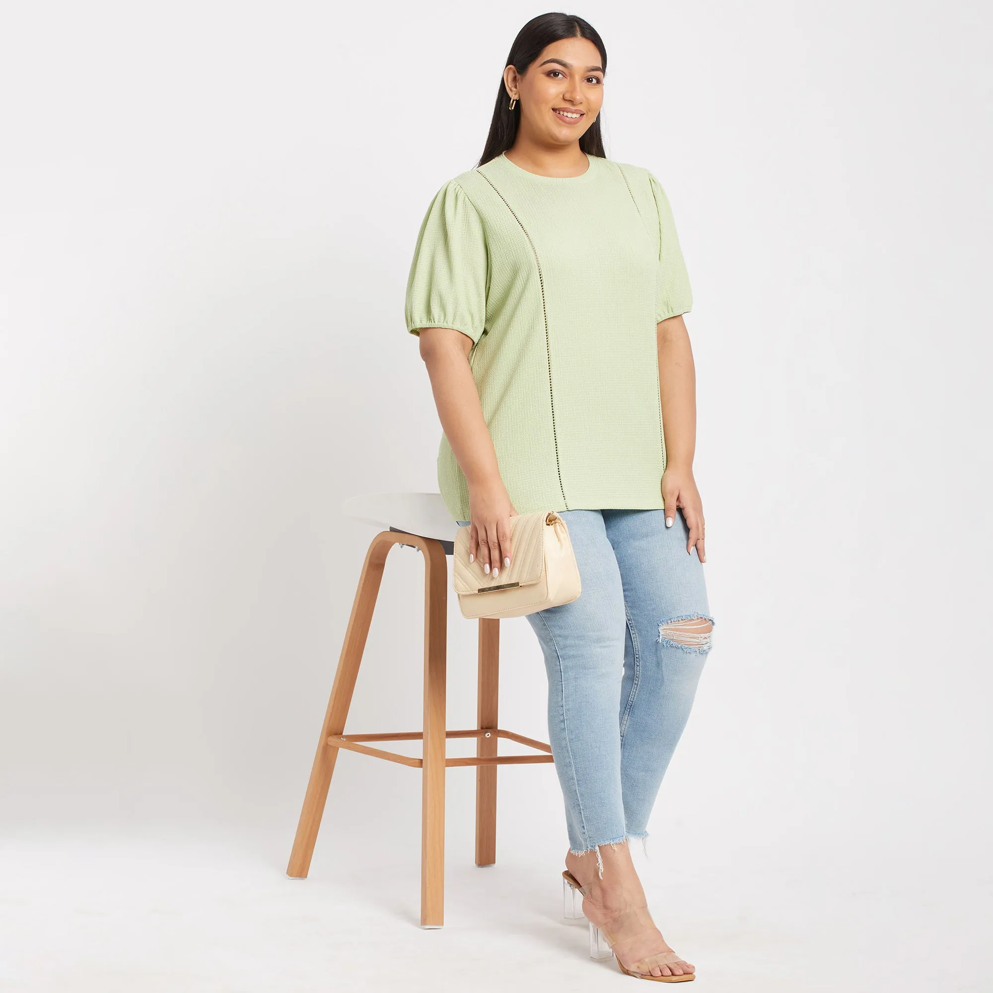 Lace Insert Texture Knit Plus Size Top