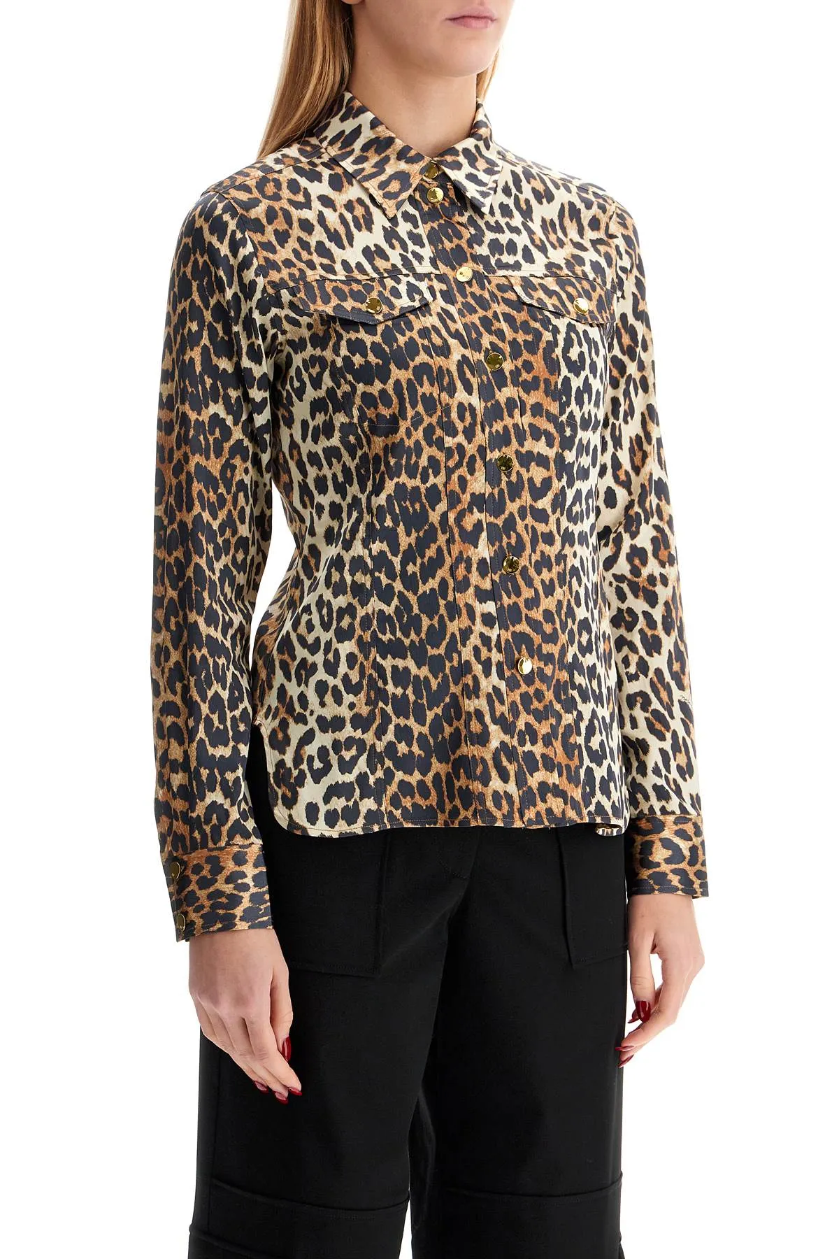 leopard print satin shirt W0321 LEOPARD