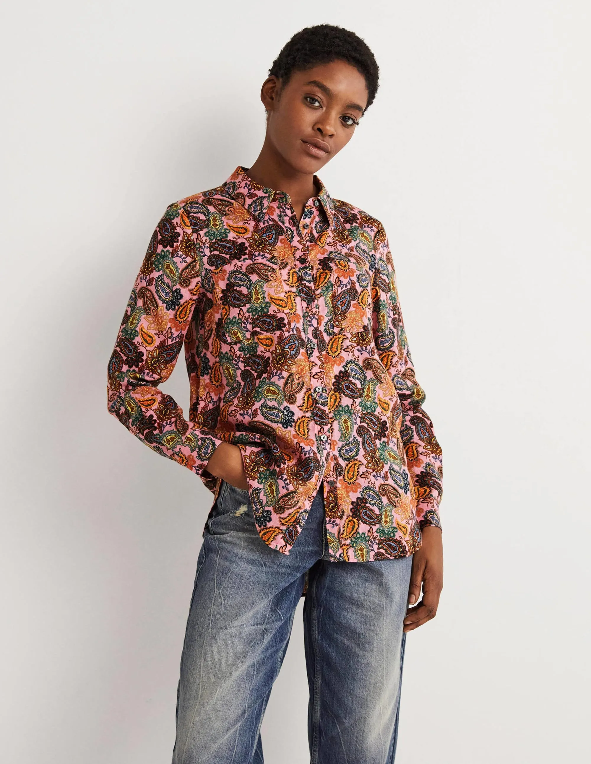 Linen Shirt-Cherry Blossom, Paisley Charm